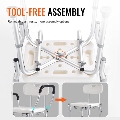 VEVOR Shower Chair, Shower Seat with Back, Adjustable Height Shower Stool, Shower Chair for Inside Shower Bathtub, Non-slip Bathroom Bench Bath Chair