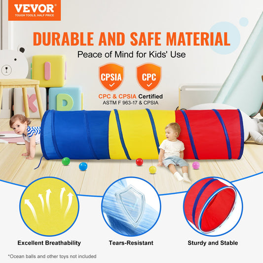 VEVOR Kids Play Tunnel Tent for Toddlers, Colorful Pop Up Crawl Tunnel Toy