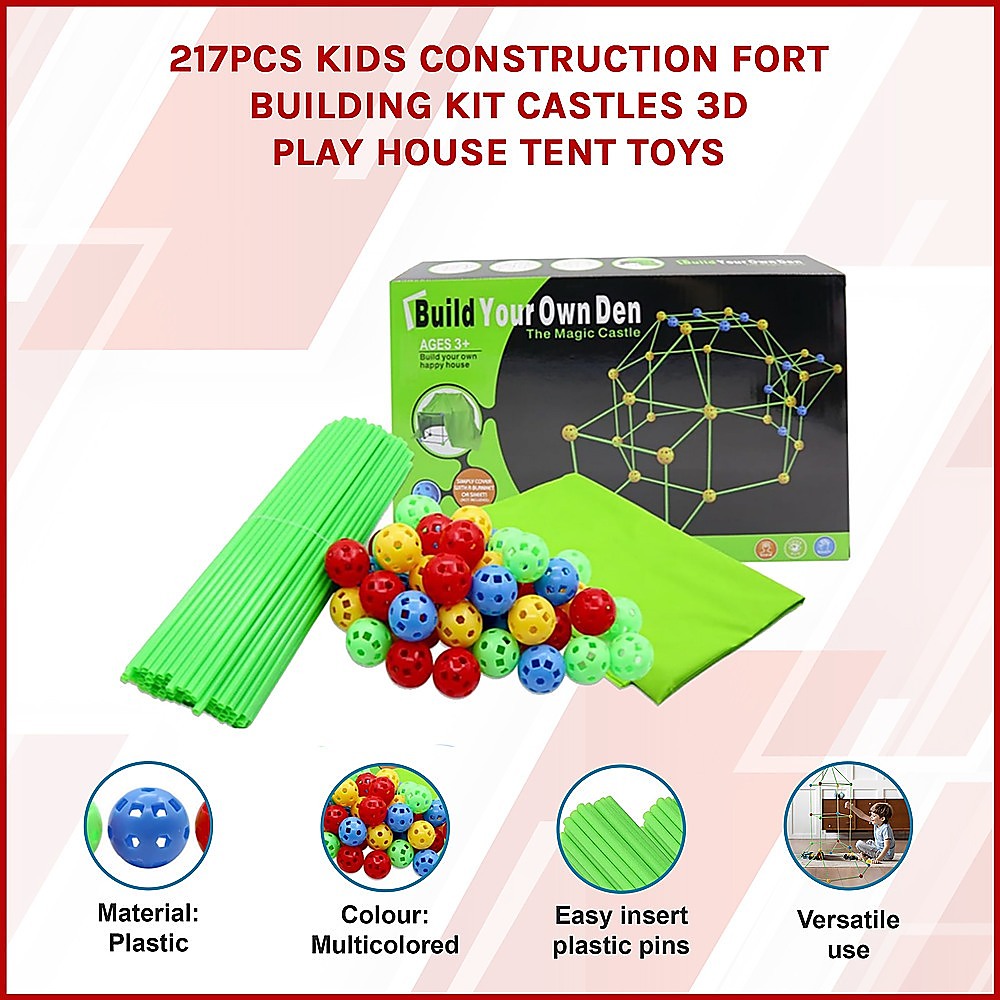 Versatile Construction Set with colourful balls, sticks, and tent cloth – fort building toy for kids