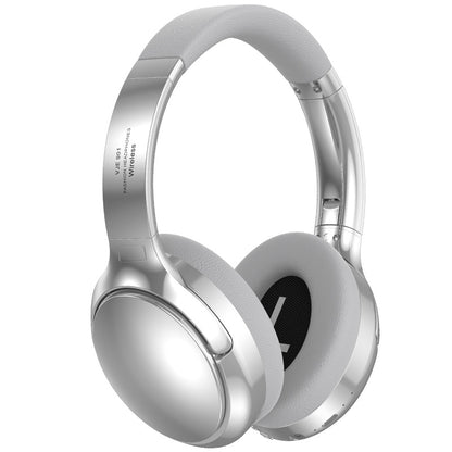 Silver over-ear headphones on a white background