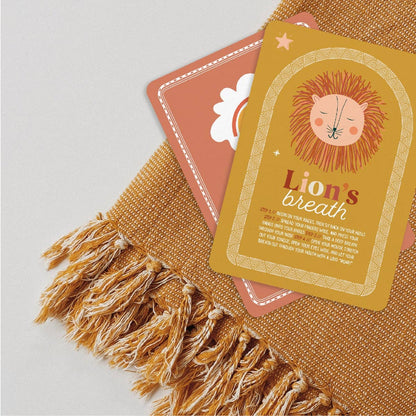 Card with a lion illustration and 'Lion's Breath' text on a textured surface