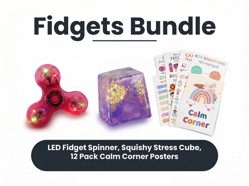 Calm Corner Fidgets Bundle | LED Spinner, Glitter Fidget & Posters