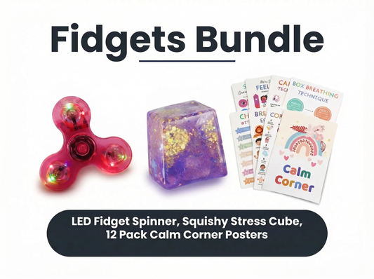 Calm Corner Fidgets Bundle | LED Spinner, Glitter Fidget & Posters