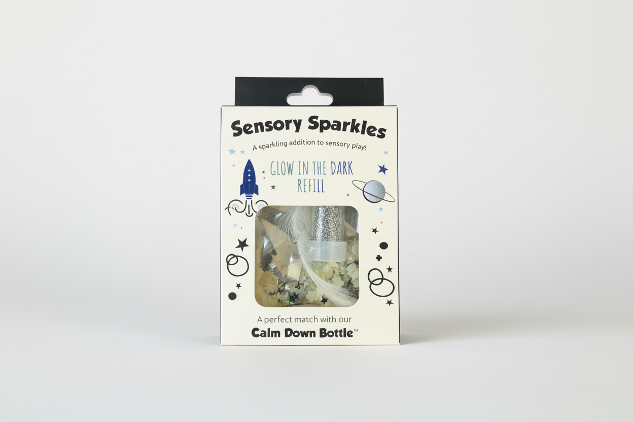 Sensory Sparkles glow in the dark refill packaging 