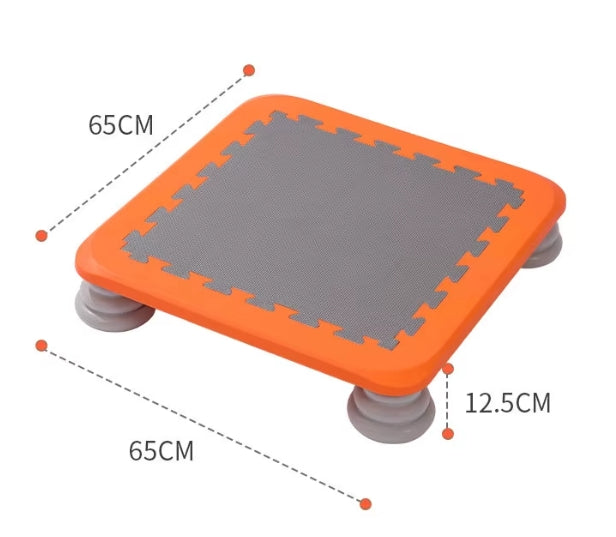 Orange Kids Sensory Mini Bounce Board showing 65 × 65 × 12.5 cm dimensions