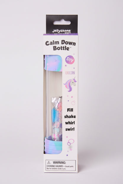 Jellystone Calm Down Bottle packaging with unicorn design on a white background