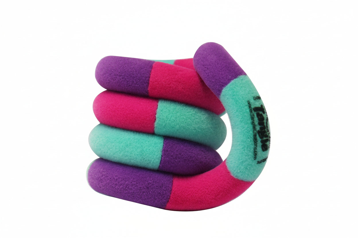 Colorful foam finger with a brand logo on a white background